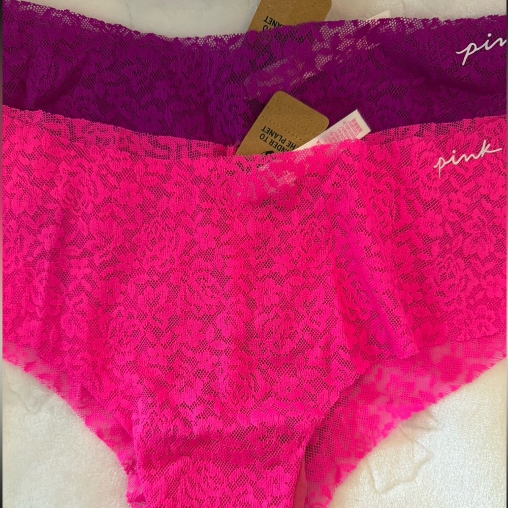 Victoria’s Secret PINK 2Pack Lace Cheeky Panties –Purple & Hot Pink – Size M–NWT - Picture 2 of 7